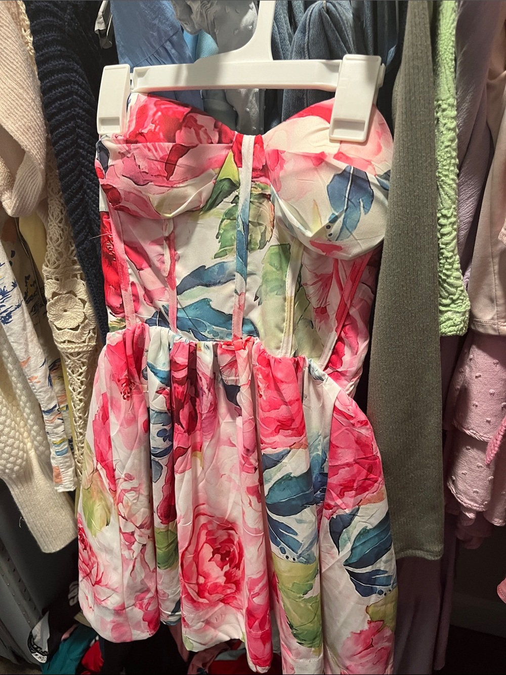 Floral Strapless Party Dress for Girls - Pink Multi